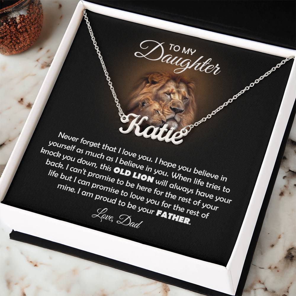 TO MY DAUGHTER OLD LION NAME NECKLACE GIFT SET